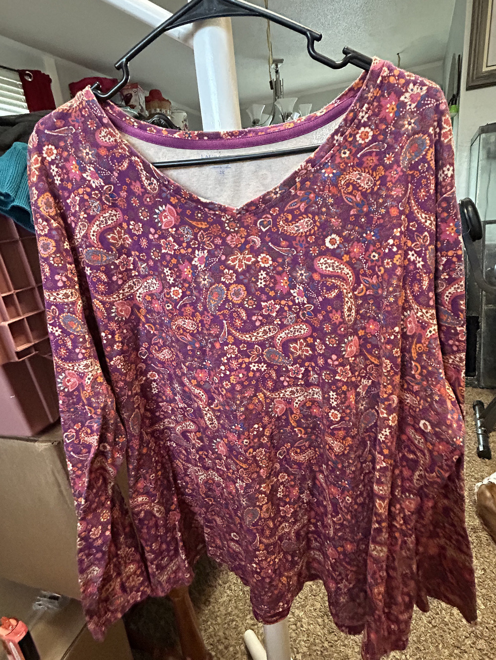 Laura Scott Woman 2X Purple Paisley Long Sleeve Shirt